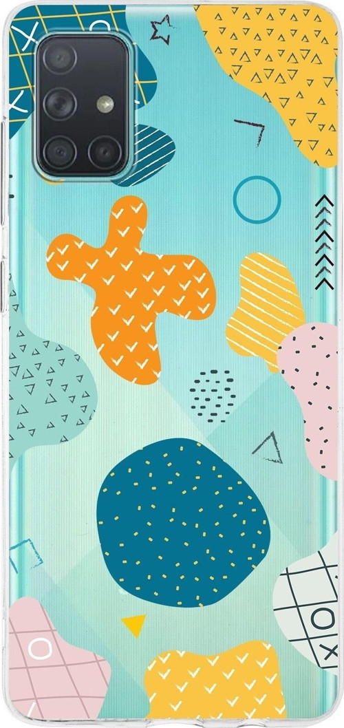 Samsung Galaxy A71 Uyumlu Kapak Geometrik Şekiller Tasarımlı Şeffaf Silikon Kılıf