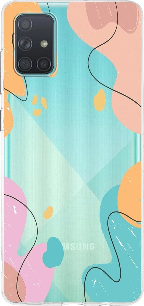Samsung Galaxy A71 Uyumlu Kapak Karışık Renkler Tasarımlı Şeffaf Silikon Kılıf