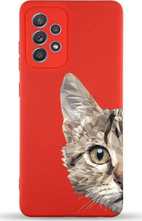 Samsung Galaxy A73 Uyumlu Lansman Kılıf Catface Tasarımlı Içi Kadife Kapak-Kırmızı