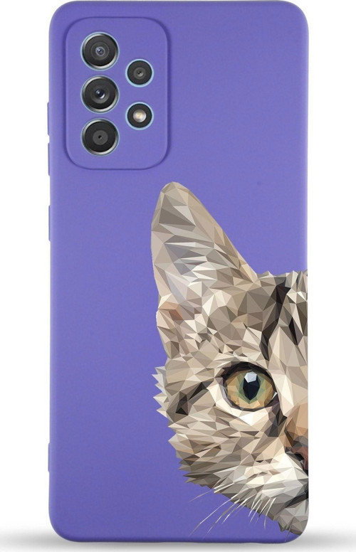 Samsung Galaxy A73 Uyumlu Lansman Kılıf Catface Tasarımlı Içi Kadife Kapak-Mor