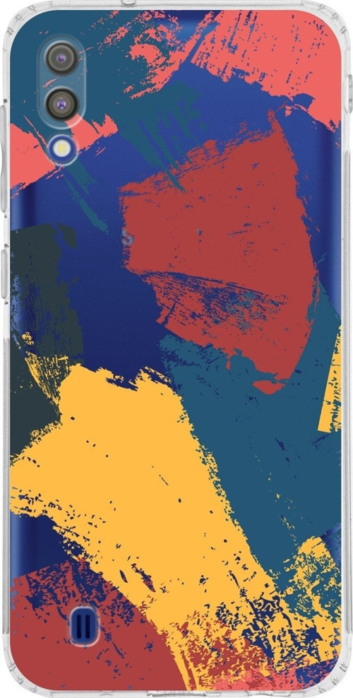 Samsung Galaxy M10 Uyumlu Kamera Korumalı Kapak Brushstroke Tasarımlı Şeffaf Kılıf