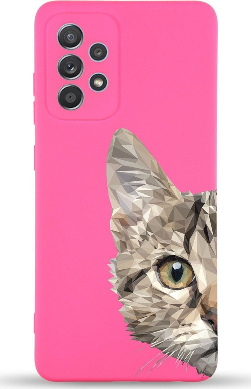 Samsung Galaxy A73 Uyumlu Lansman Kılıf Catface Tasarımlı Içi Kadife Kapak-Neon Pembe
