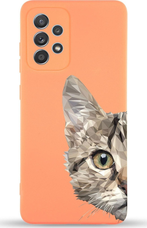 Samsung Galaxy A73 Uyumlu Lansman Kılıf Catface Tasarımlı Içi Kadife Kapak-Turuncu