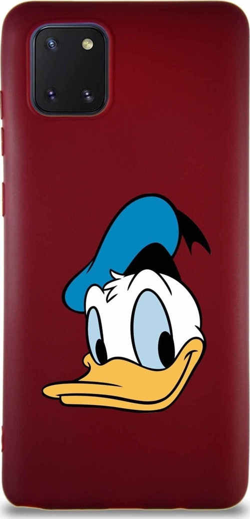 Samsung Galaxy A81 Soft Premier Kapak Donald Duck-B Tasarımlı Silikon Kılıf - Mürdüm