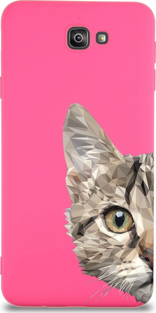 Samsung Galaxy J7 Prime 2 Uyumlu Lansman Kılıf Catface Tasarımlı Içi Kadife Kapak-Neon Pembe