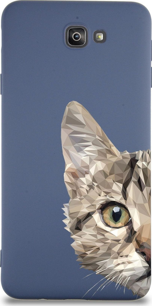 Samsung Galaxy J7 Prime 2 Uyumlu Lansman Kılıf Catface Tasarımlı Içi Kadife Kapak-Petrol Mavisi