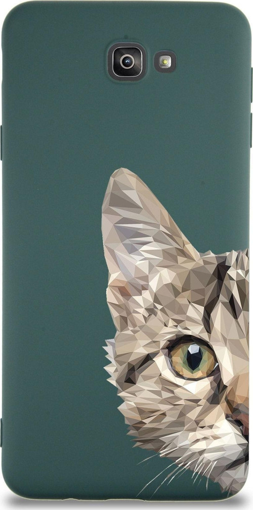 Samsung Galaxy J7 Prime 2 Uyumlu Lansman Kılıf Catface Tasarımlı Içi Kadife Kapak-Yeşil
