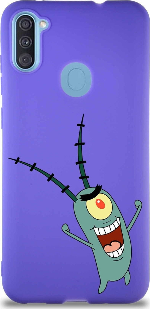 Samsung Galaxy M11 Soft Premier Kapak Plankton Tasarımlı Silikon Kılıf - Mor