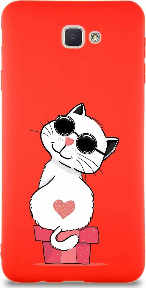 Samsung Galaxy J7 Prime Soft Premier Kapak Coolcat Tasarımlı Silikon Kılıf - Kırmızı