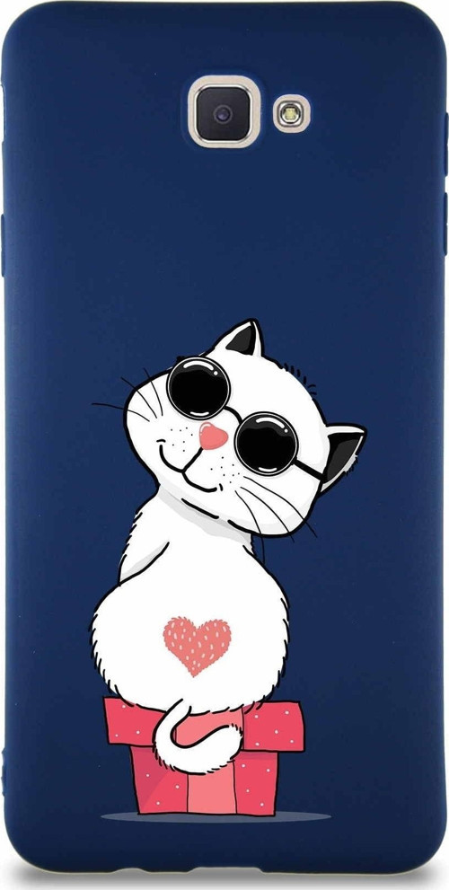Samsung Galaxy J7 Prime Soft Premier Kapak Coolcat Tasarımlı Silikon Kılıf - Lacivert