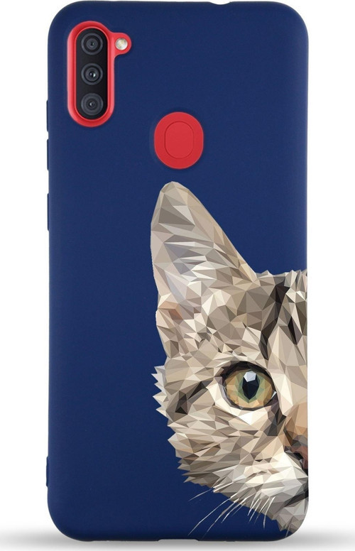 Samsung Galaxy M11 Uyumlu Lansman Kılıf Catface Tasarımlı Içi Kadife Kapak-Lacivert