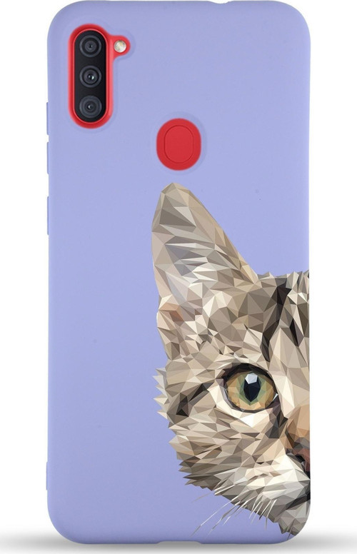 Samsung Galaxy M11 Uyumlu Lansman Kılıf Catface Tasarımlı Içi Kadife Kapak-Lila