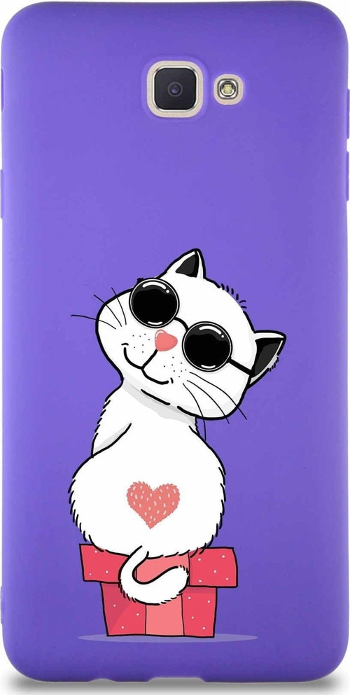 Samsung Galaxy J7 Prime Soft Premier Kapak Coolcat Tasarımlı Silikon Kılıf - Mor