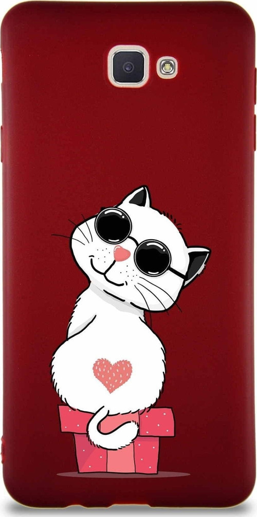 Samsung Galaxy J7 Prime Soft Premier Kapak Coolcat Tasarımlı Silikon Kılıf - Mürdüm