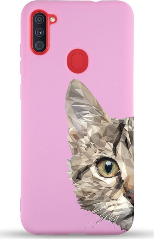 Samsung Galaxy M11 Uyumlu Lansman Kılıf Catface Tasarımlı Içi Kadife Kapak-Pembe