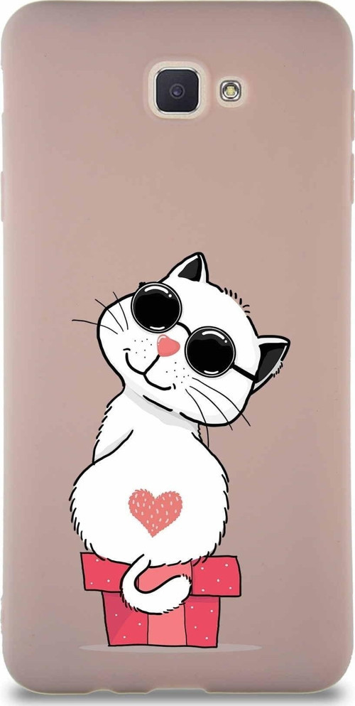 Samsung Galaxy J7 Prime Soft Premier Kapak Coolcat Tasarımlı Silikon Kılıf - Pudra
