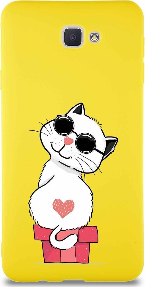 Samsung Galaxy J7 Prime Soft Premier Kapak Coolcat Tasarımlı Silikon Kılıf - Sarı