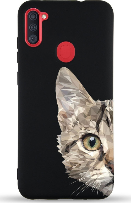 Samsung Galaxy M11 Uyumlu Lansman Kılıf Catface Tasarımlı Içi Kadife Kapak-Siyah