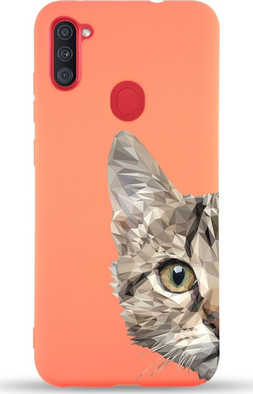 Samsung Galaxy M11 Uyumlu Lansman Kılıf Catface Tasarımlı Içi Kadife Kapak-Turuncu