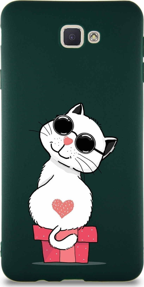 Samsung Galaxy J7 Prime Soft Premier Kapak Coolcat Tasarımlı Silikon Kılıf - Yeşil