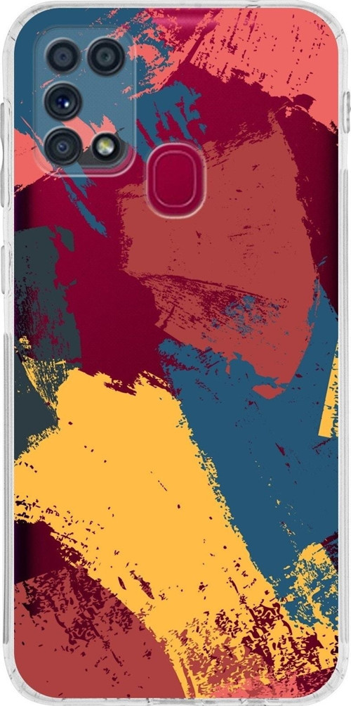 Samsung Galaxy M31 Uyumlu Kamera Korumalı Kapak Brushstroke Tasarımlı Şeffaf Kılıf