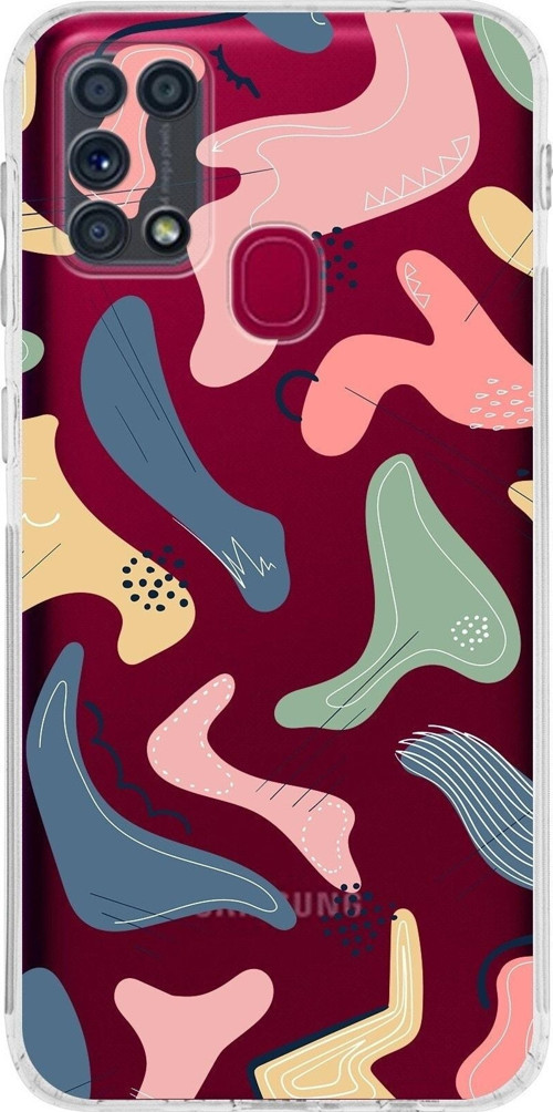Samsung Galaxy M31 Uyumlu Kamera Korumalı Kapak Abstract Tasarımlı Şeffaf Kılıf