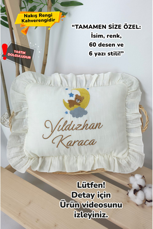 Müslin Yeni Doğan 4Katlı Organik %100Pamuk Kişiye Özgü Nakışlı Hastane Çıkış Seti(Ay Yıldızlıayıcık)