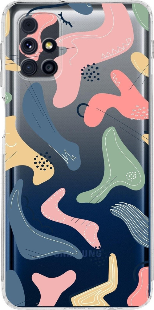 Samsung Galaxy M31S Uyumlu Kamera Korumalı Kapak Abstract Tasarımlı Şeffaf Kılıf