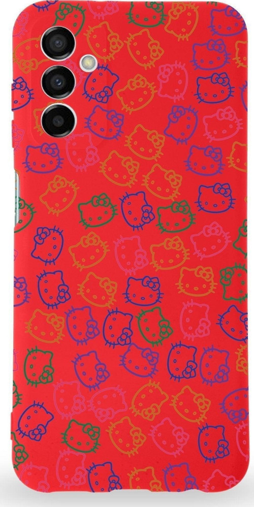 Samsung Galaxy M13 Uyumlu Lansman Kılıf Hello Kitty Tasarımlı Içi Kadife Kapak-Kırmızı