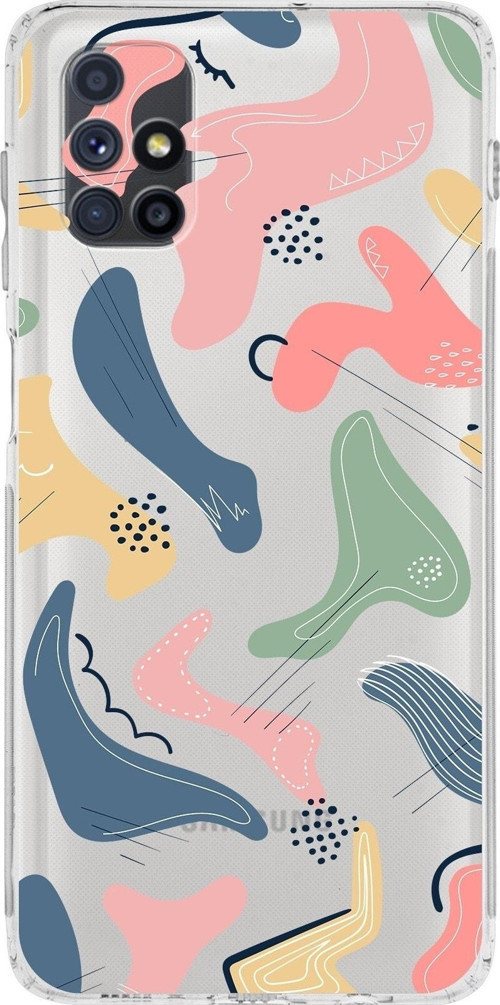 Samsung Galaxy M51 Uyumlu Kamera Korumalı Kapak Abstract Tasarımlı Şeffaf Kılıf