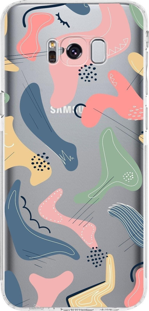 Samsung Galaxy S8 Plus Uyumlu Kamera Korumalı Kapak Abstract Tasarımlı Şeffaf Kılıf