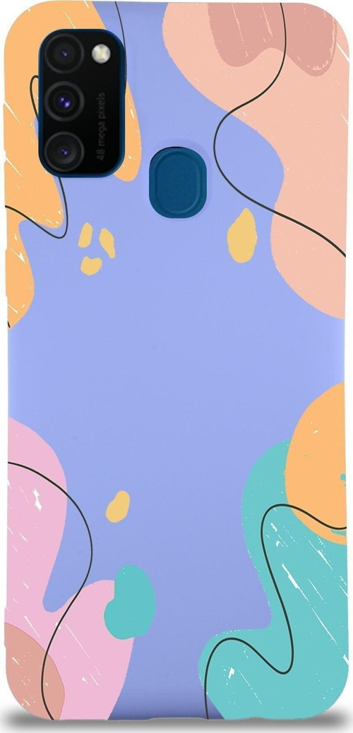 Samsung Galaxy M30S Uyumlu Lansman Kılıf Karışık Renkler Tasarımlı Içi Kadife Kapak-Lila
