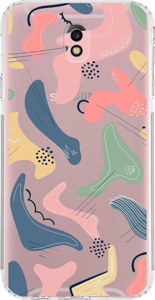 Samsung Galaxy J7 Pro Uyumlu Kamera Korumalı Kapak Abstract Tasarımlı Şeffaf Kılıf