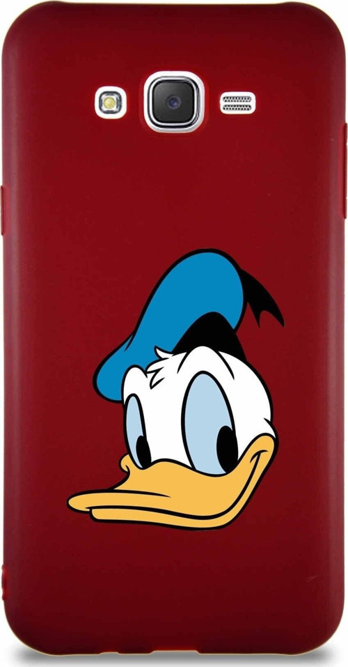 Samsung Galaxy J7 Soft Premier Kapak Donald Duck-B Tasarımlı Silikon Kılıf - Mürdüm