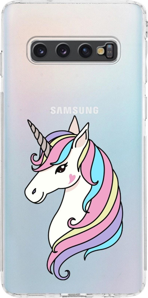 Samsung Galaxy S10 Uyumlu Kamera Korumalı Kapak Unicorn Tasarımlı Şeffaf Kılıf