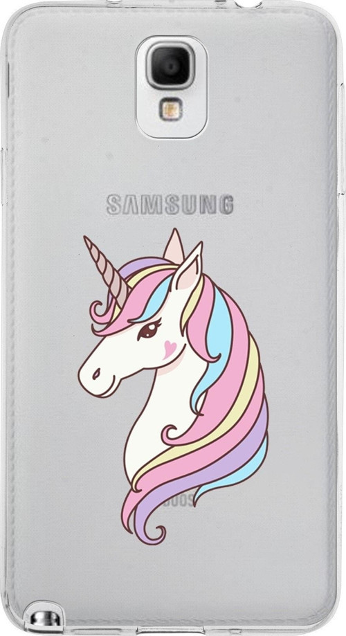 Samsung Galaxy Note 3 Kapak Unicorn Tasarımlı Şeffaf Silikon Kılıf