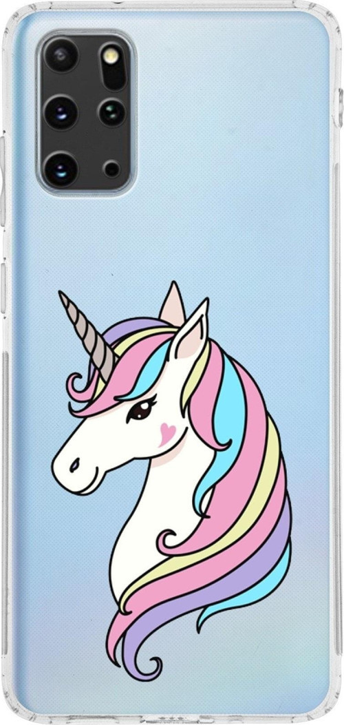 Samsung Galaxy S20 Plus Uyumlu Kamera Korumalı Kapak Unicorn Tasarımlı Şeffaf Kılıf