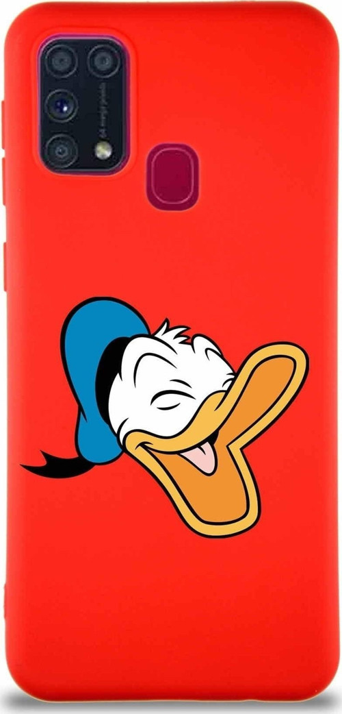 Samsung Galaxy M31 Soft Premier Kapak Donald Duck-E Tasarımlı Silikon Kılıf - Kırmızı