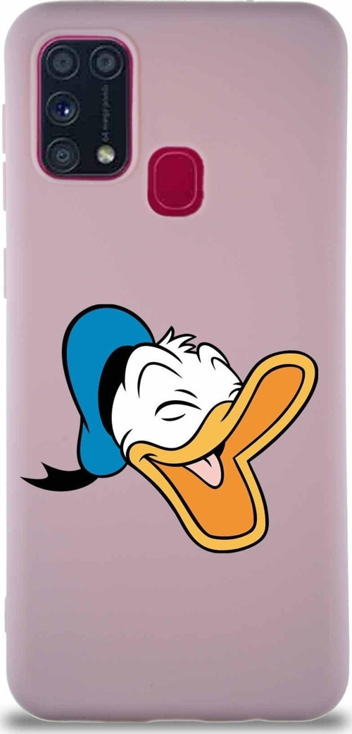 Samsung Galaxy M31 Soft Premier Kapak Donald Duck-E Tasarımlı Silikon Kılıf - Pudra