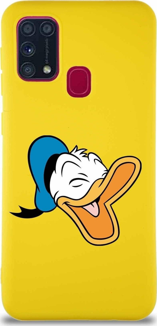 Samsung Galaxy M31 Soft Premier Kapak Donald Duck-E Tasarımlı Silikon Kılıf - Sarı