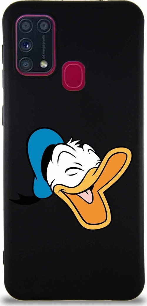 Samsung Galaxy M31 Soft Premier Kapak Donald Duck-E Tasarımlı Silikon Kılıf - Siyah