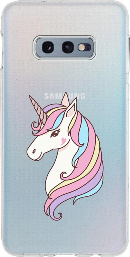 Samsung Galaxy S10E Kapak Unicorn Tasarımlı Şeffaf Silikon Kılıf