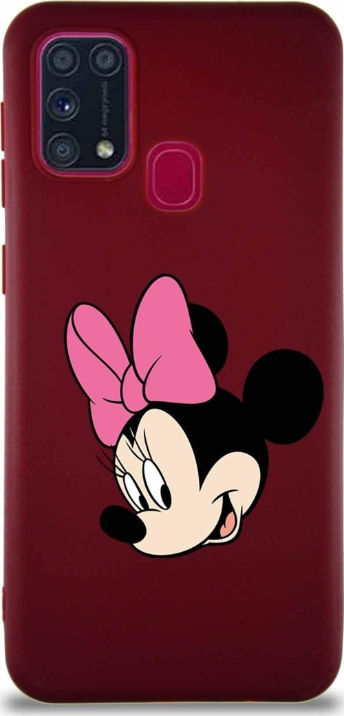 Samsung Galaxy M31 Soft Premier Kapak Minnie Mouse-B Tasarımlı Silikon Kılıf - Mürdüm