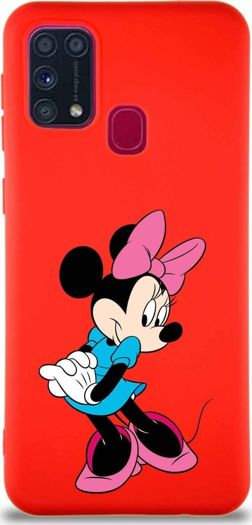 Samsung Galaxy M31 Soft Premier Kapak Minnie Mouse-F Tasarımlı Silikon Kılıf - Kırmızı