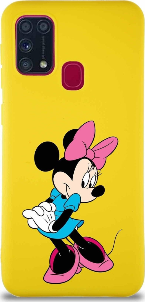 Samsung Galaxy M31 Soft Premier Kapak Minnie Mouse-F Tasarımlı Silikon Kılıf - Sarı