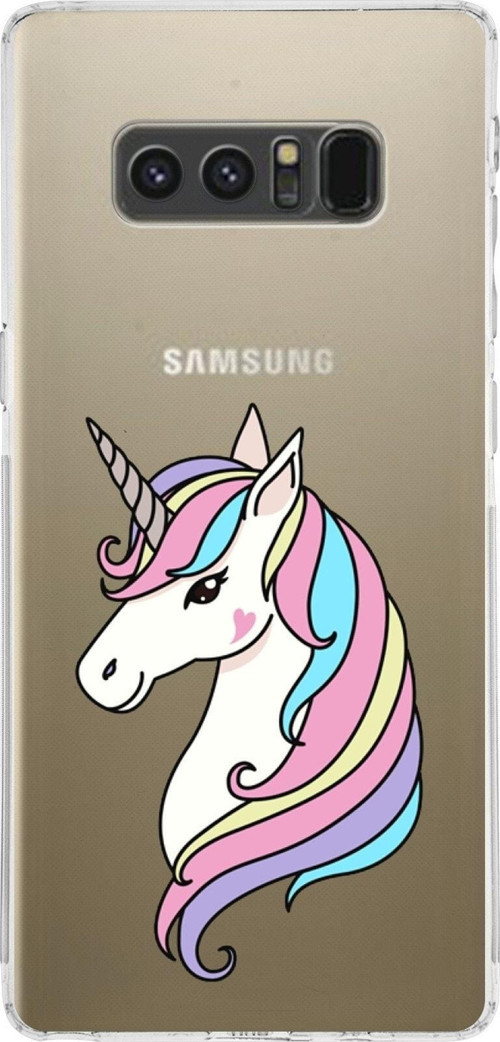 Samsung Galaxy Note 8 Uyumlu Kamera Korumalı Kapak Unicorn Tasarımlı Şeffaf Kılıf