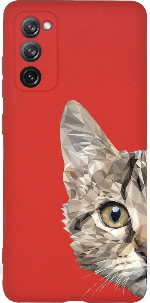 Samsung Galaxy S20 Fe Uyumlu Lansman Kılıf Catface Tasarımlı Içi Kadife Kapak-Kırmızı