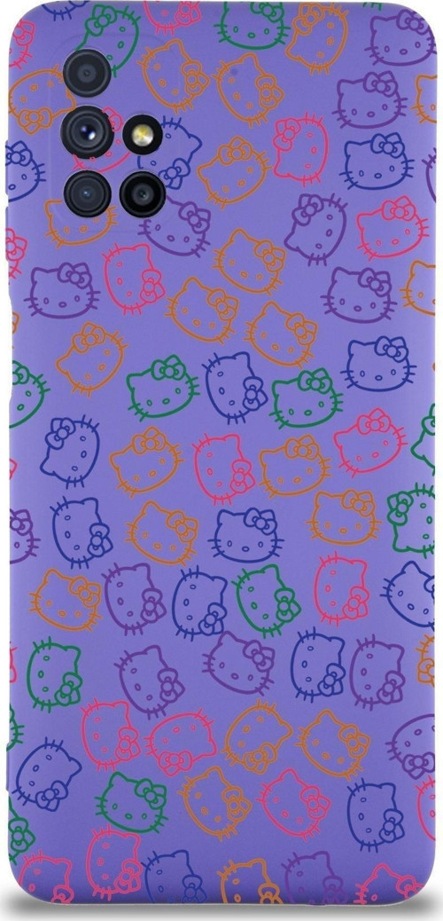 Samsung Galaxy M51 Uyumlu Lansman Kılıf Hello Kitty Tasarımlı Içi Kadife Kapak-Mor