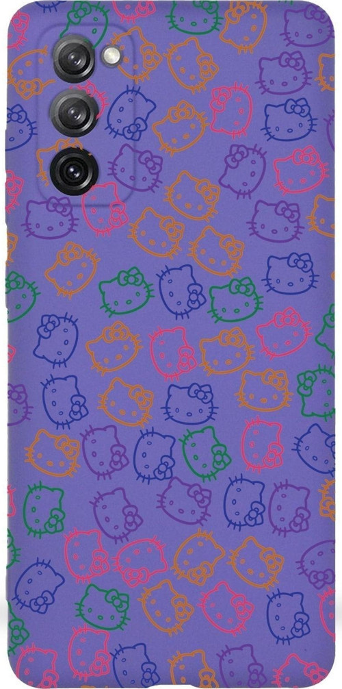 Samsung Galaxy S20 Fe Uyumlu Lansman Kılıf Hello Kitty Tasarımlı Içi Kadife Kapak-Mor