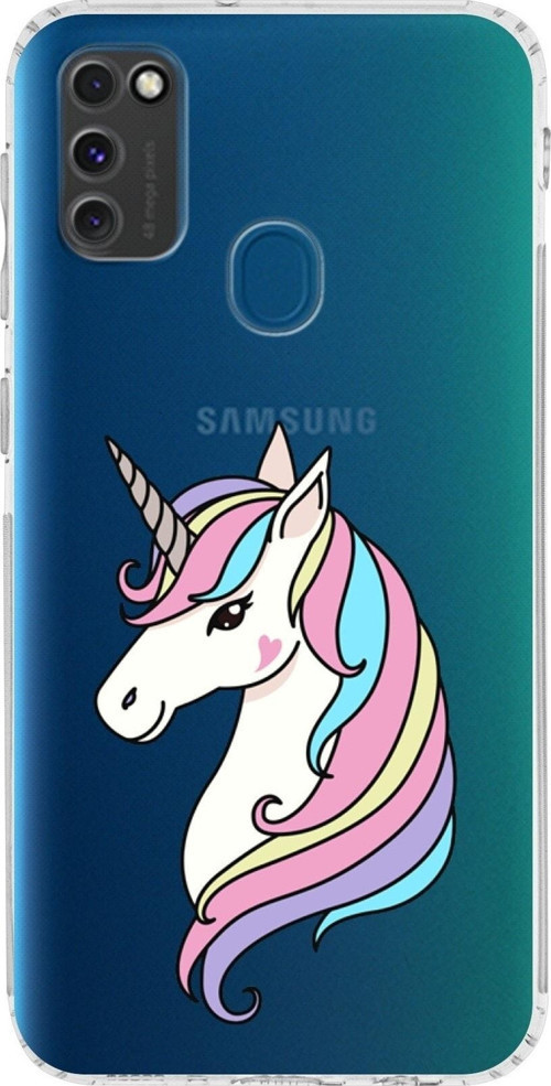 Samsung Galaxy M21 Uyumlu Kamera Korumalı Kapak Unicorn Tasarımlı Şeffaf Kılıf